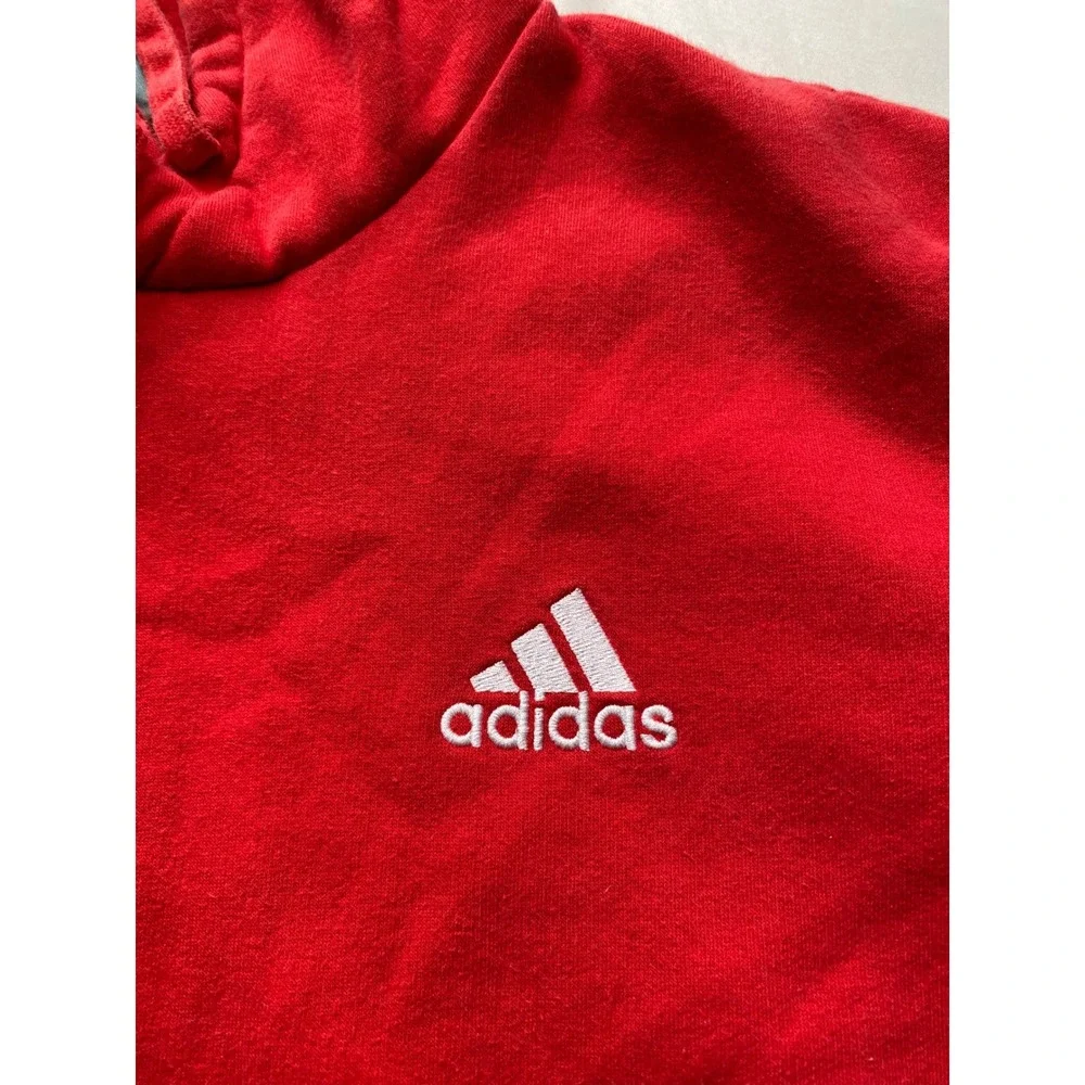 Adidas Mens Essentials Fleece Hoodie Red White Logo Pullover H47018 M